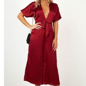 Red satin jumpsuit